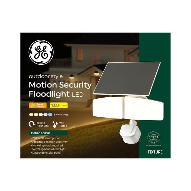 GE Outdoor Security Flood Lights, Adjustable 2-Head Light with Motion & Dusk to Dawn Sensor, Solar Light, 1800 Lumens