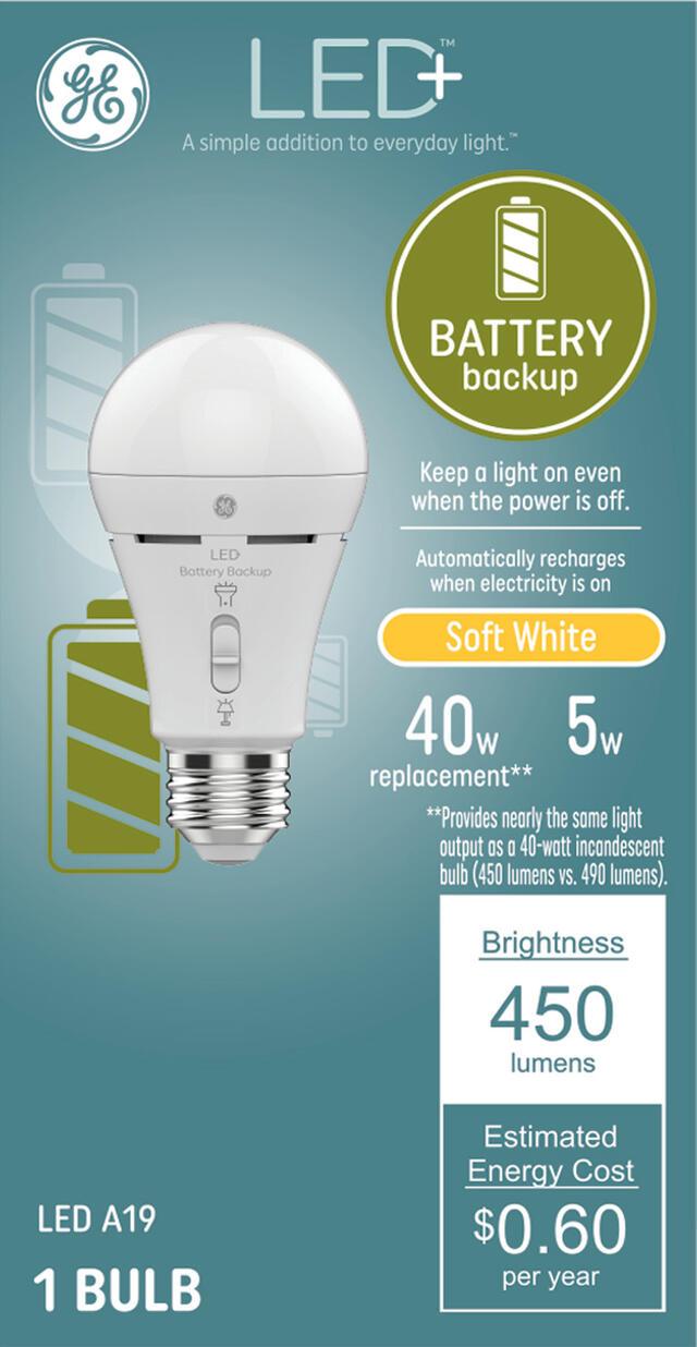 GE LED+ Battery Backup A19 LED Light Bulbs with Built-in Flashlight