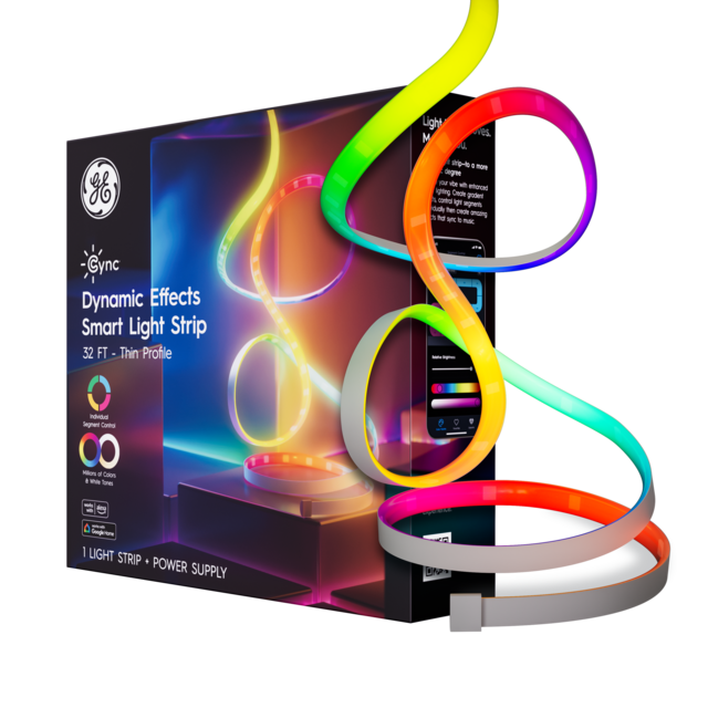 GE Cync Dynamic Effects Smart Light Strip with Music Sync, Color Changing WiFi Lights, Indoor Light Strip, Works with Matter, Alexa and Google Home, 32ft + Power Supply