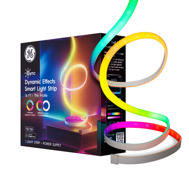 GE Cync Dynamic Effects Smart Light Strip with Music Sync, Color Changing WiFi Lights, Indoor Light Strip, Works with Matter, Alexa and Google Home, 16ft + Power Supply
